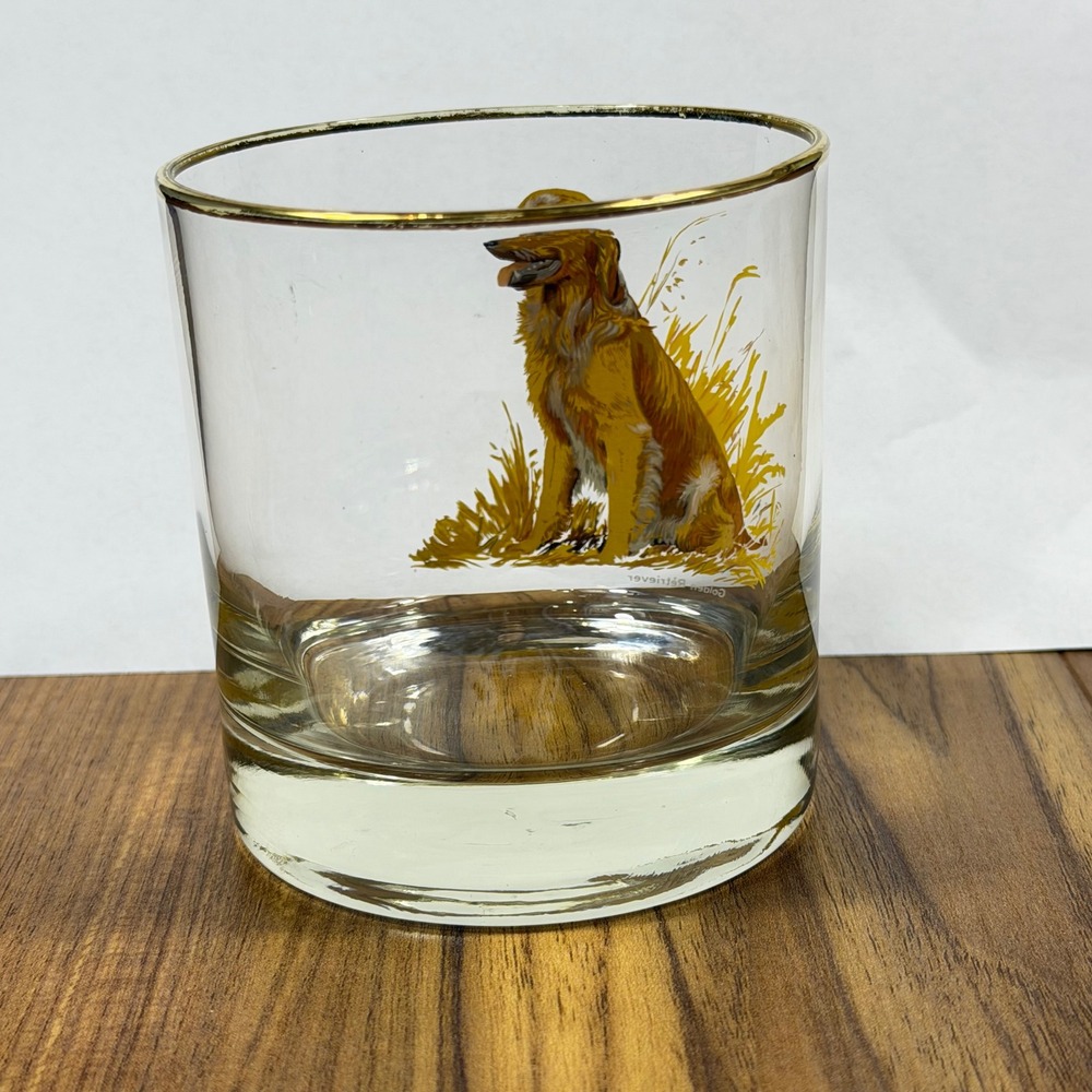 Golden Retriever Whiskey Glass Gold Rim Lowball Rocks Glass Dog Lover Barware - Picture 5 of 8